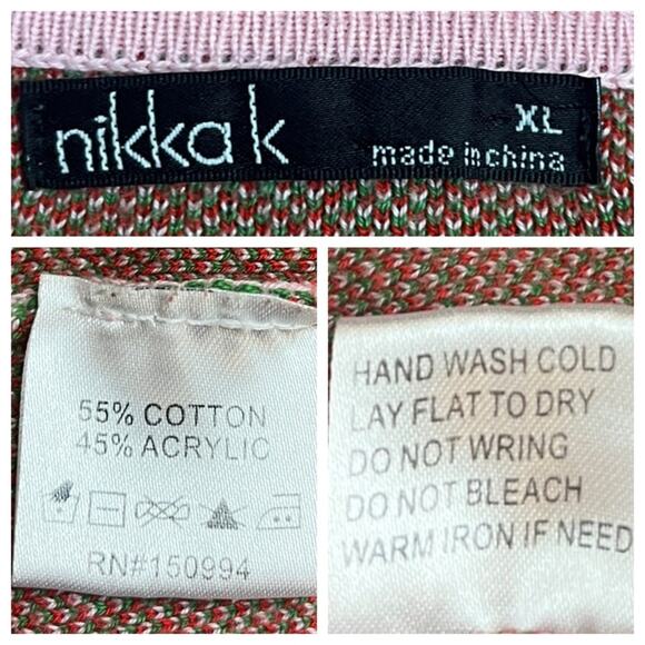 Nikkak Cardigan Sweater Tie Front Cropped Pink Red Cherry Pattern Women Size XL - Picture 11 of 12